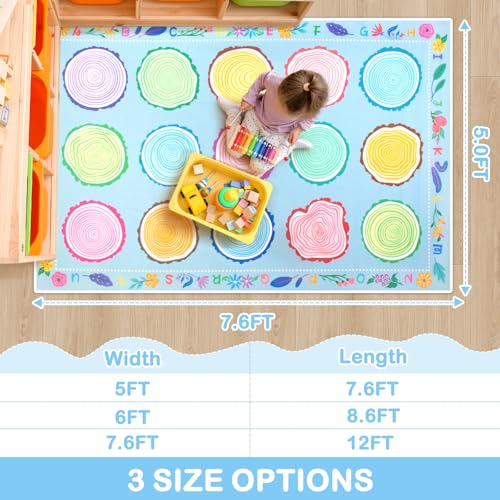 Large Classroom Area Rug 7.6x12 Ft - Non-Slip Geometric Seating Carpet