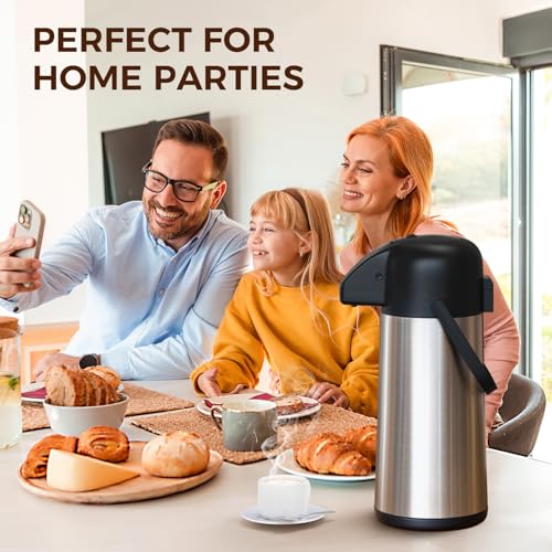 3L Insulated Airpot Coffee Dispenser with Pump - Stainless Steel Thermal Urn