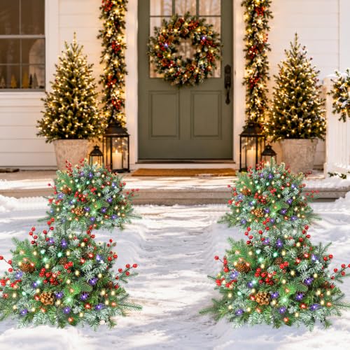 ENVEN Prelit Outdoor Christmas Urn Filler with 70 Multicolor LEDs - Outdoor Pathway & Porch Tree (2-pack) with Timer