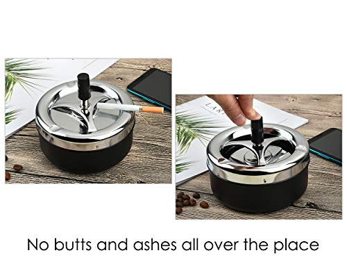 Round Spinning Push-Down Ashtray, Large Metal Cigarette Ash Tray for Patio