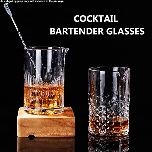 SogYupk 2-Pack Cocktail Mixing Glasses 24oz - Engraved Lead-Free Crystal with Weighted Base & Diamond Grip - Professional Barware Set (Different Sizes)