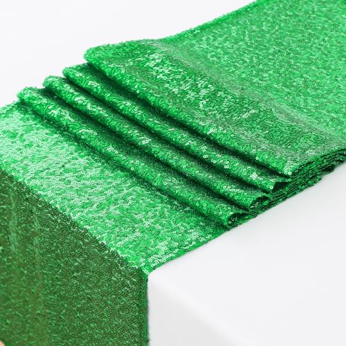 Green Glitter Sequin Table Runners 12 x 72 in — Pack of 10 (Green) by WENSINL, 12x72