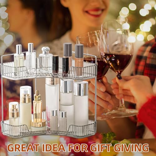 2-Tier Corner Bathroom Counter Organizer, Makeup and Skincare Vanity Shelf