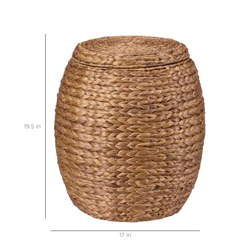 Handwoven Water Hyacinth Storage Basket with Lid, 17-Inch Organizer Tote