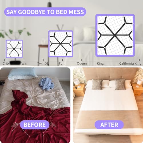 Adjustable Bed Sheet Fastener Straps (3 Pack) - Crisscross Sheet Clips