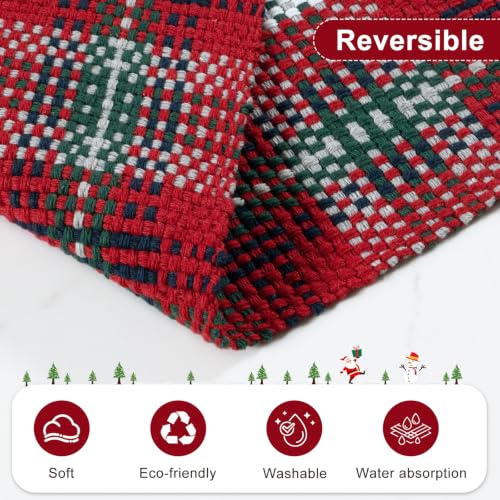 KIMODE Christmas Door Mat Outdoor Red & Green Plaid 3x5 ft Rug - Holiday Decor