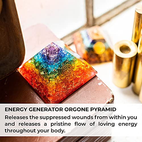 Seven Chakra Gemstone Orgonite Pyramid for Energy Healing and Meditation