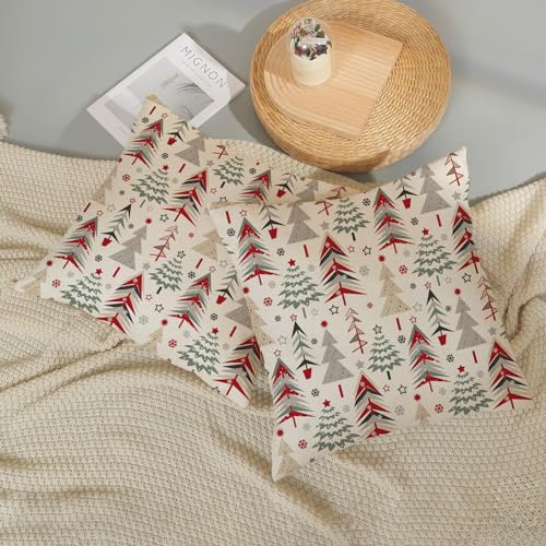 GOLIANDA Geometric Christmas Tree Pillow Covers Set of 2 24x24 Inches Linen Decor