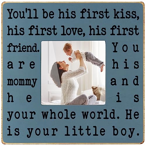 Boy Mom Picture Frame - Rustic Wooden 4x4 Photo Frame, Sentimental Gift for Mom