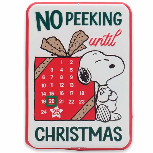 Red Peanuts Snoopy Christmas Countdown Calendar - Embossed Metal Holiday Decor
