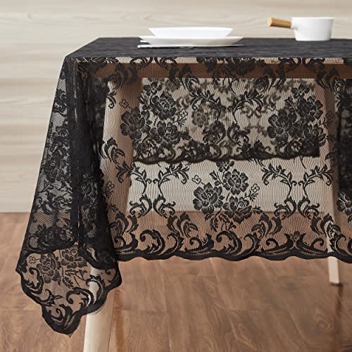 LinenZone 60 x 120 Black Rectangular Rustic Tablecloth - Mia TC 60x120