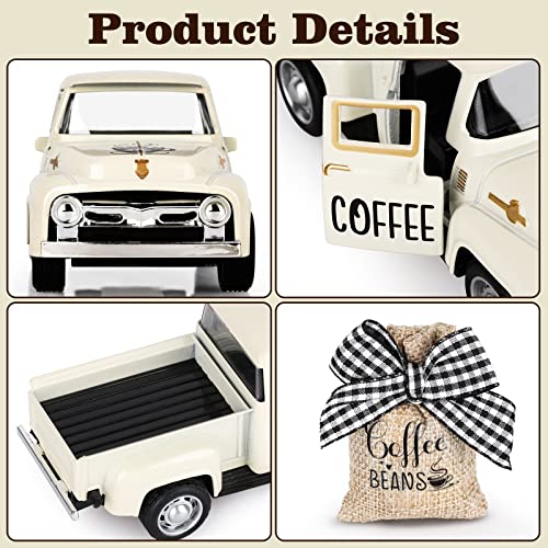 Mini Metal Truck Coffee Bar Decor with Burlap Sack Farmhouse Kitchen Tiered Tray