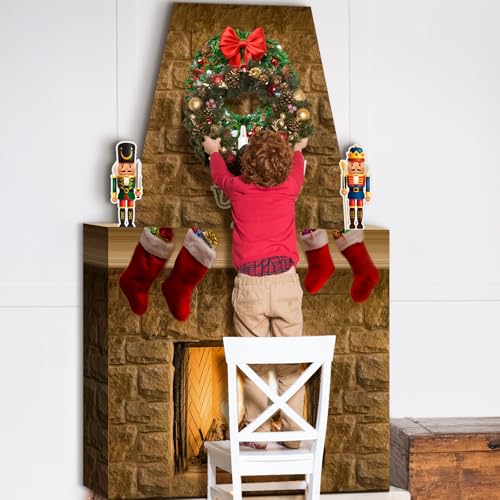 Fullhawl Farmhouse Brown 3D Cardboard Fireplace Prop Christmas Decor