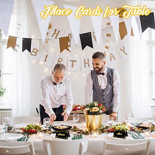 100 Pcs Black Place Cards with Gold Foil Border and Pen for Weddings