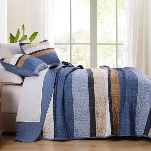 Queen Size Boho Quilt Set with Striped Design - 3-Piece Bedding