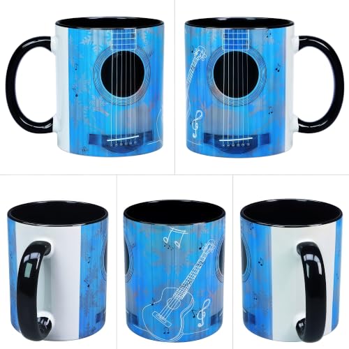 Guitar Coffee Mug 11.5 oz - Blue Pattern Ceramic Cup for Musicians & Teachers