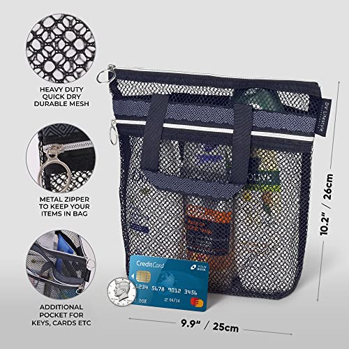 Mesh Shower Bag Quick-Dry Toiletry Caddy with Zipper Pockets Black