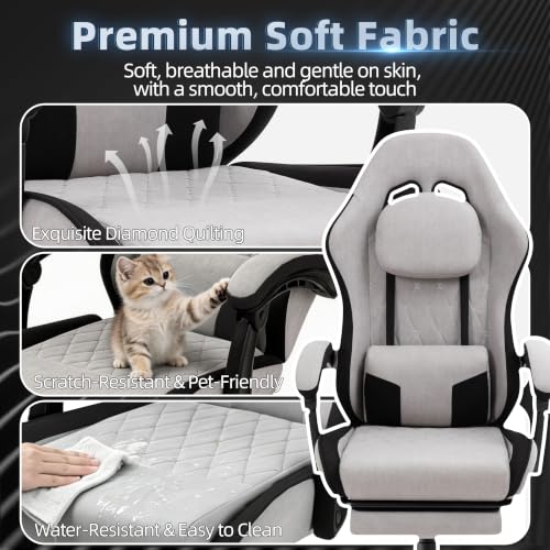 Ergonomic Fabric Gaming Chair with Footrest and Pocket Spring Cushion