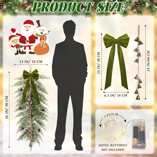 36-Inch Artificial Christmas Teardrop Swag with LED Lights and Velvet Bow