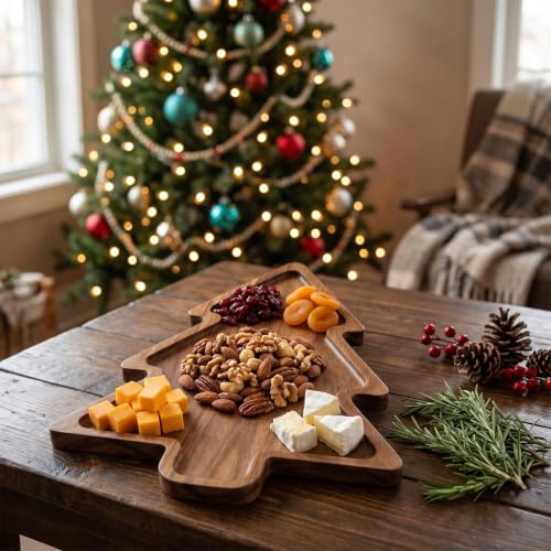 Acacia Wood Christmas Tree Charcuterie Board - Holiday Serving Platter
