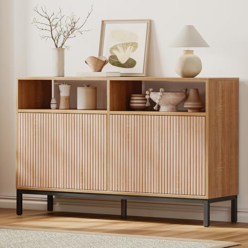 Modern Wood Sideboard Buffet Cabinet with Fluted Doors and Storage