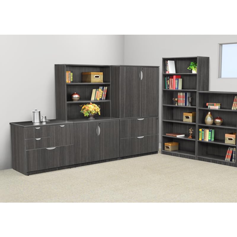 29-Inch Locking Storage Cabinet with Open Hutch, Ash Grey