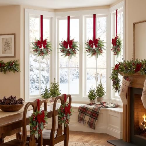 U'Artlines 12 Pcs Mini Cedar Eucalyptus Christmas Wreaths 10 Inch for Kitchen Cabinets