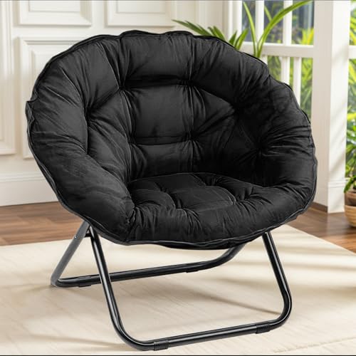 Grezone Black Oversized Folding Moon Chair - Comfortable Indoor/Outdoor Lazy Seat