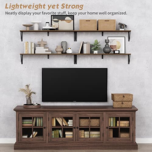 36-Inch Floating Wall Bookshelves, Set of 3 Rustic Wood Heavy-Duty Shelves