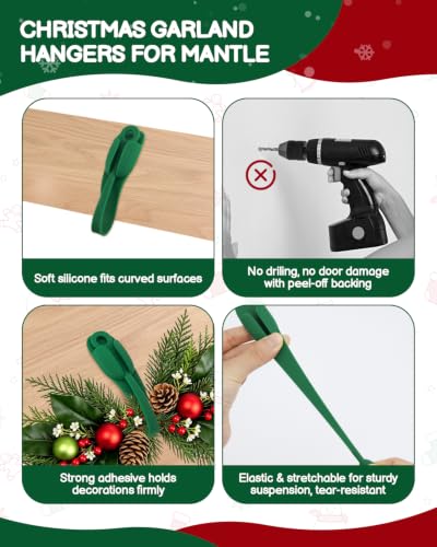No-Drill Silicone Christmas Garland Hanger Hooks for Mantle & Door Frame