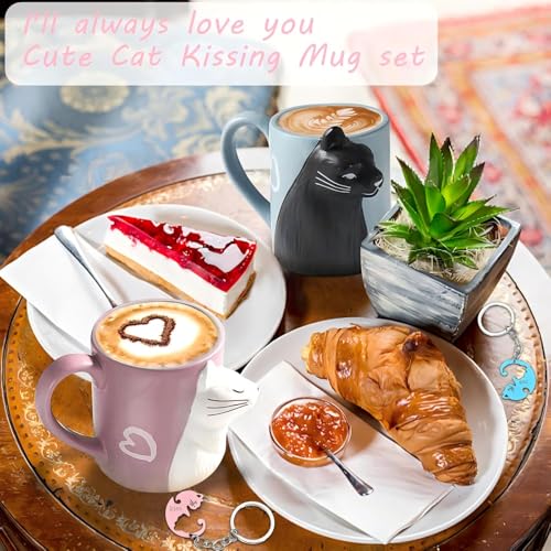 Couples Kissing Cat Mug Set - 12oz Matching Coffee Cups for Wedding & Anniversary Gifts