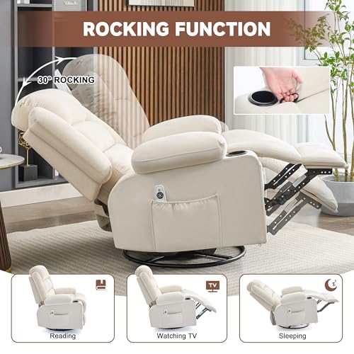 Oversized Rocking Recliner Chair with Heat, Massage, and 360° Swivel