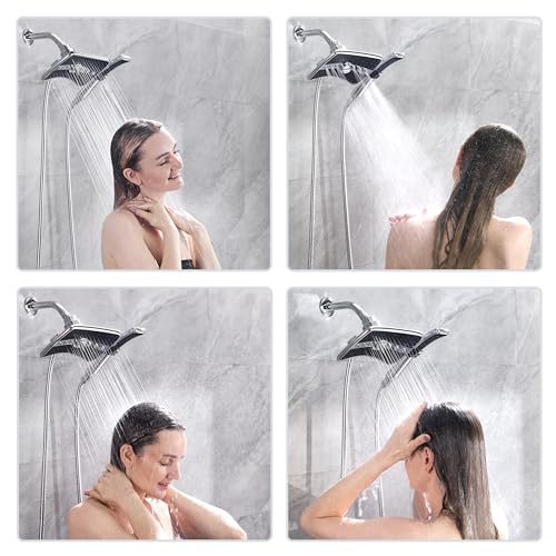 BRIGHT SHOWERS Chrome Dual Shower Head Combo with 2.5 GPM & 60-Inch Hose