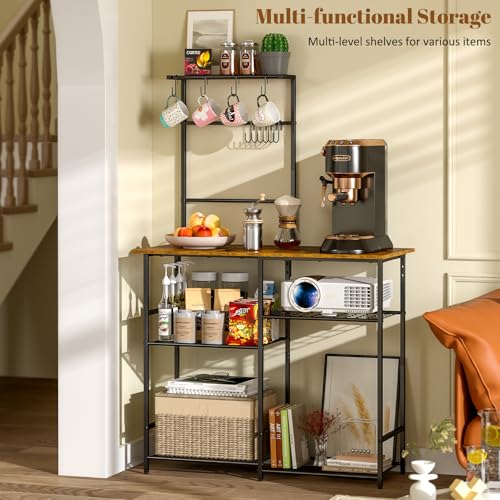 6-Tier Industrial Baker's Rack with Storage, Microwave Stand & Coffee Station