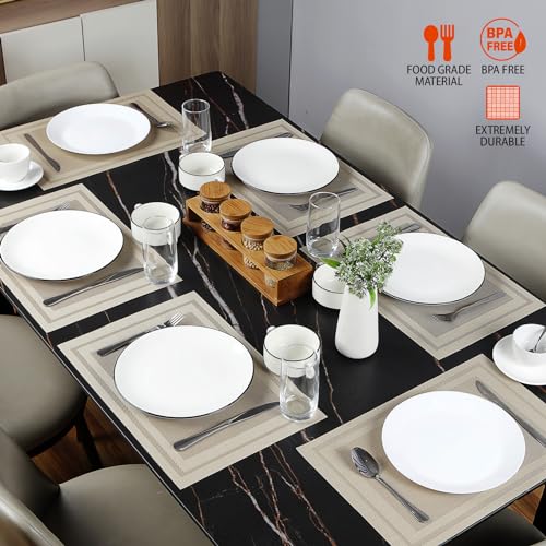 Beige Vinyl Placemats Set of 8 - 18x12 Inch Washable Table Mats, Durable PVC Dining Decor