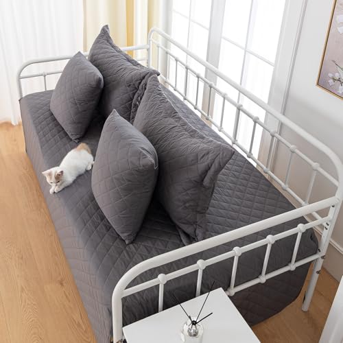 5-Piece Twin Daybed Cover Set - Quilted Microfiber Bedding with Shams, Gray