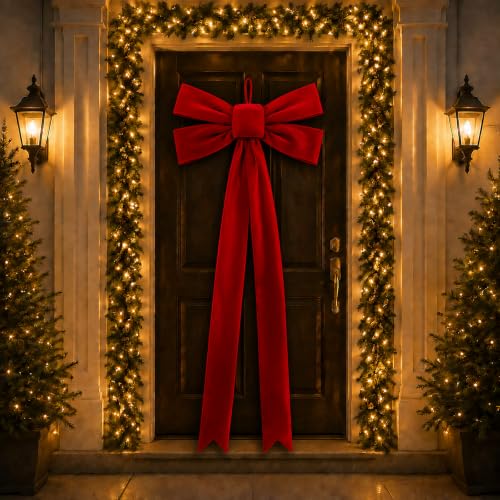 Large Velvet Christmas Bow Ornaments - 2 Pack, 30x75 Inch Holiday Decor