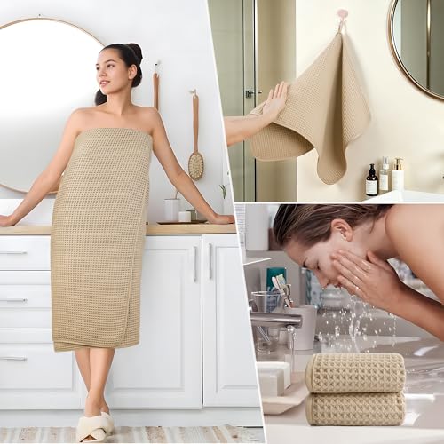 POLYTE 430 GSM Microfiber Waffle Weave Bath Towel Set of 6