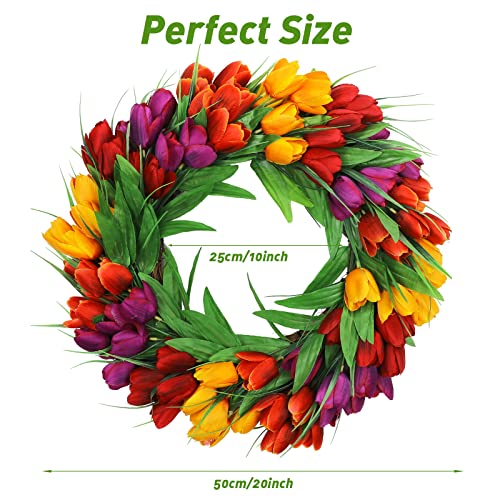 20-Inch Artificial Tulip Wreath for Front Door, Silk Spring Flower Decor