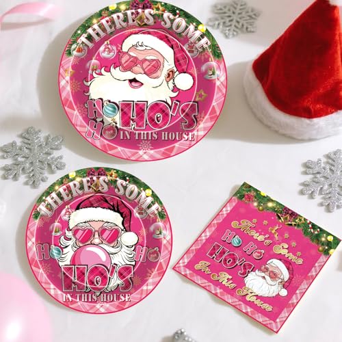 Pink Ho Ho Hos Christmas Party Decorations Set — 96 Pcs Xmas Supplies for Indoor Holiday Celebration