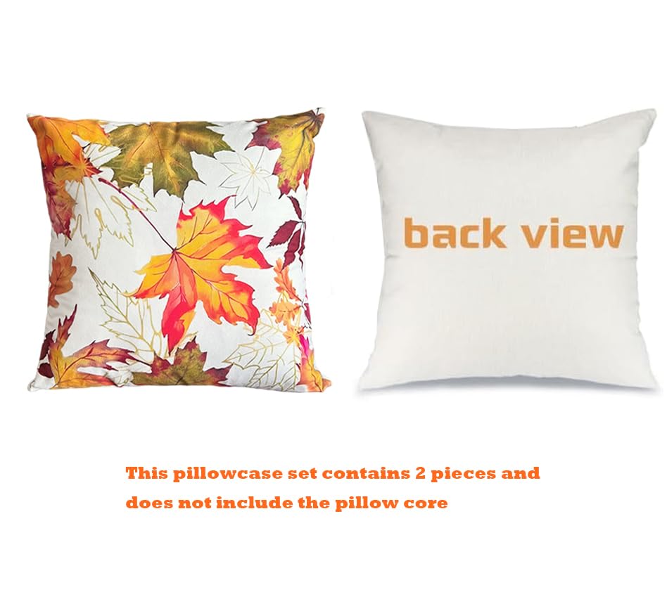 Treasborn Fall Pillow Covers 18x18 Set of 2 Maple Leaf Pillow Case Autumn Decoration for Home Outdoor Square Soft Throw Pillow Cover
