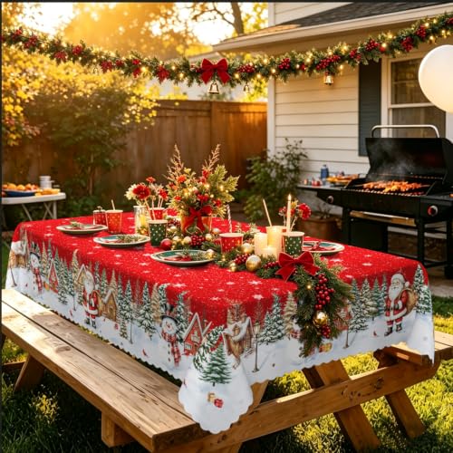 QCHDLN Red Santa Christmas Table Cloth 84x60 Inches Rectangular Holiday Decor