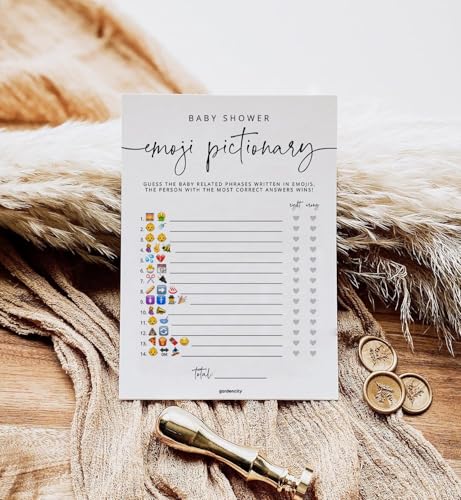 Baby Shower Emoji Pictionary Game Cards - 50 Pack, 5x7 Inch Minimalist