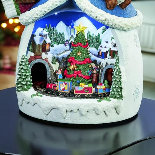 20-Inch Animated Snowman Christmas Village Scene LED Lighted Decor with Moving Train