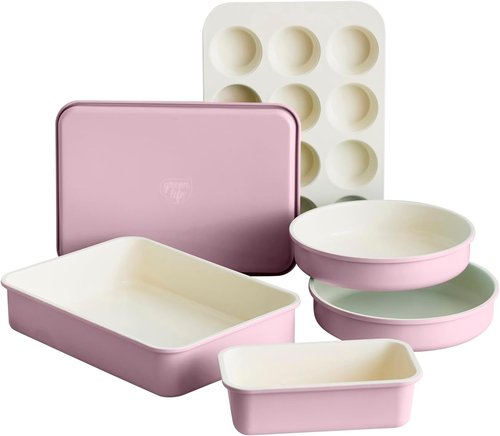 GreenLife Nonstick Bakeware Set - 6 Piece PFAS-Free Ceramic Oven Pans | Dishwasher & Oven Safe, Pink