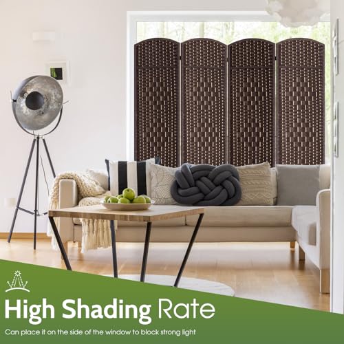 6ft 4-Panel Folding Room Divider, Hand-Woven Brown Privacy Screen