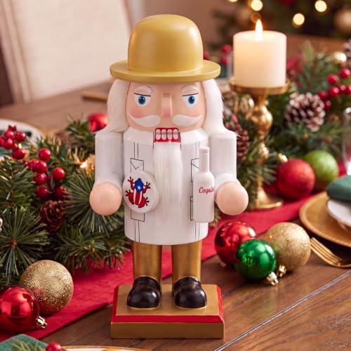 Puerto Rican Style Christmas Nutcracker Figurine - White & Gold Collectible Decor