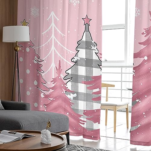 Tersuger 52x72 Inch Christmas Semi Sheer Curtains - Pack of 2, Winter Snowflake Window Drapes for Living Room and Bedroom