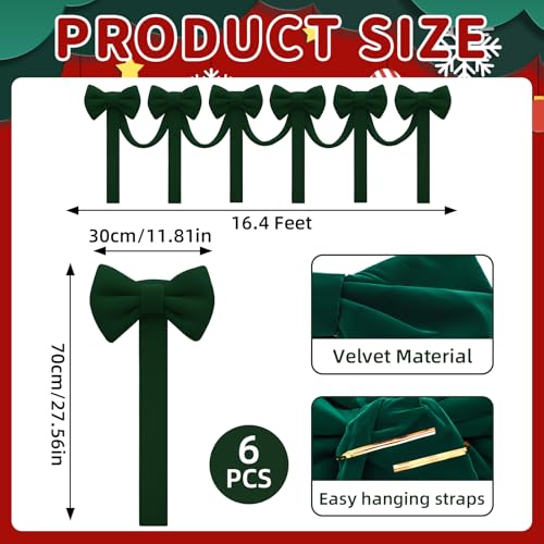 Civaner 16.4 ft Christmas Velvet Garland with 6 Large 27.5in Bows - Green