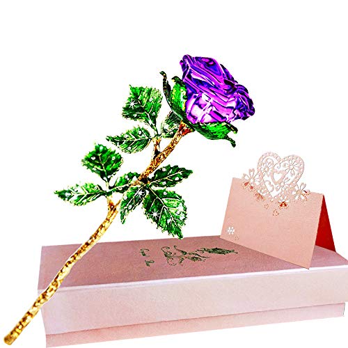Purple Galaxy Crystal Rose with Gift Card - Forever Infinity Flower for Women